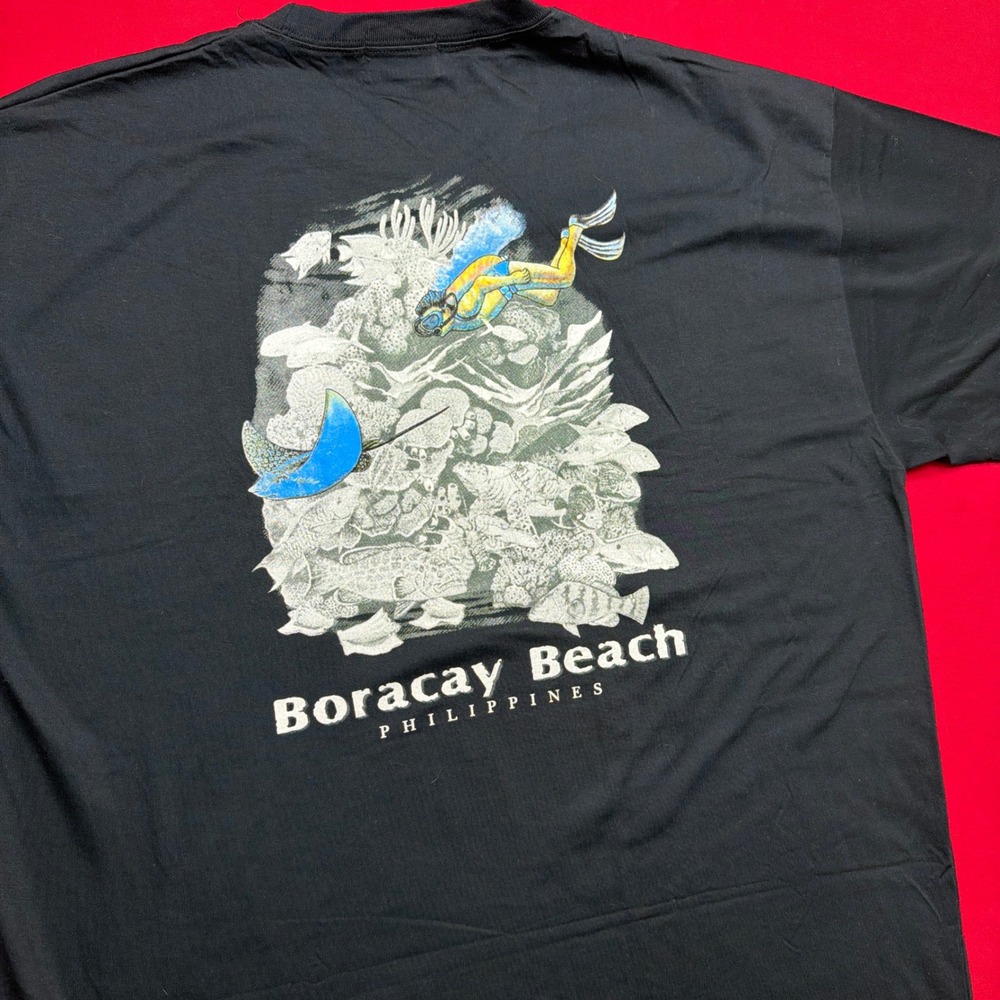 Vintage Boracay Beach Philippines Scuba Diving T-Shirt Ocean Wave Black 3XL Y2K